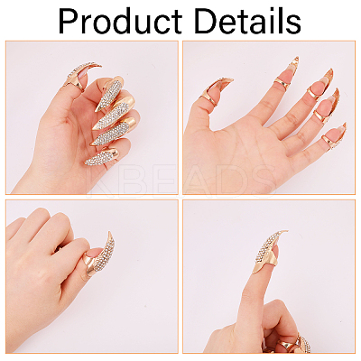 1 Set Alloy Rhinestone Women Finger Nail Rings RJEW-GL0001-03KCG-1
