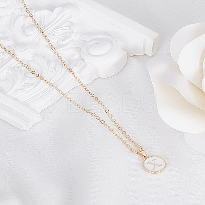 1Pc Zinc Alloy White Enamel Round with Letter Pendant Necklaces NJEW-LP0002-88G-X-1