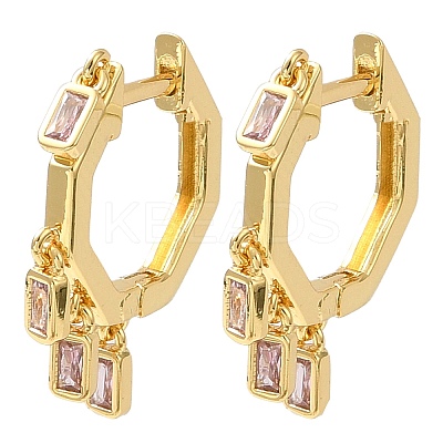 Cubic Zirconia Rectangle Dangle Hoop Earrings EJEW-Z019-03C-G-1