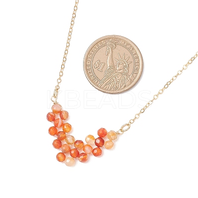 Natural Carnelian Faceted Round Beaded Arrow Pendant Brass Cable Chain Necklaces NJEW-TA00207-01-1