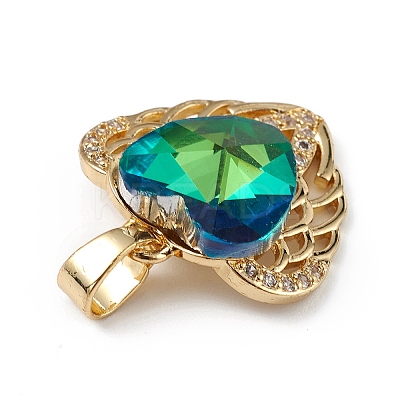 Real 18K Gold Plated Rack Plating Brass Micro Pave Clear Cubic Zirconia Pendants KK-C015-29G-01-1