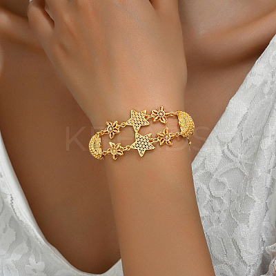 Fashionable Star & Bowknot Real 18K Gold Plated Brass Link Bracelets for Women YZ1723-1