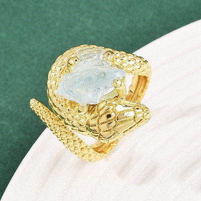 Snake Natural Aquamarine Open Cuff Rings RJEW-K286-10G-03-1