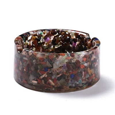Resin with Natural Mixed Stone Chip Stones Ashtray DJEW-F015-01B-1