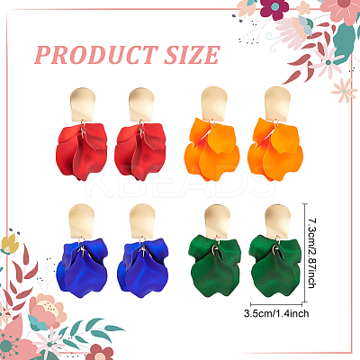 4 Pairs 4 Colors Exquisite Acrylic Petaline Dangle Stud Earrings EJEW-AN0002-10-1