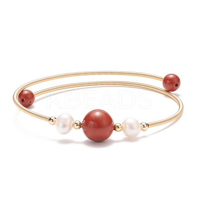 Natural Gemstone & Pearl Round Beaded Bangle BJEW-JB08464-1