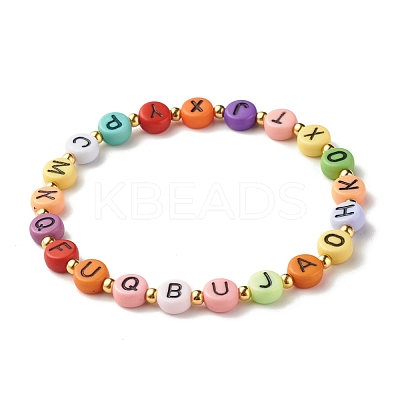Flat Round with Letter Beaded Stretch Bracelet for Women BJEW-JB07553-01-1