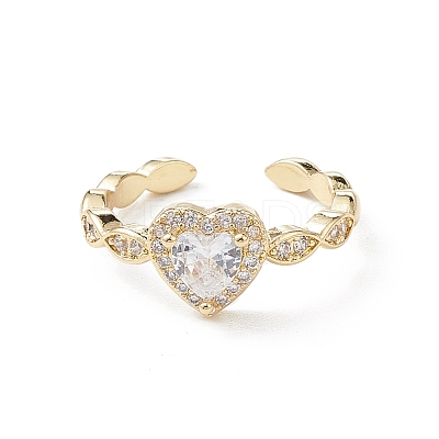 Heart Clear Cubic Zirconia Cuff Ring RJEW-M146-07G-1