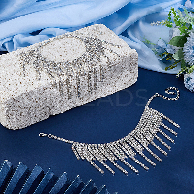 2Pcs Bohemian Brass Full Crystal Rhinestone Tassel Anklets for Women AJEW-PH0007-81S-1