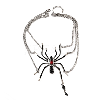 Alloy Jet Rhinestone Halloween Spider Pendant 3 Layer Choker Necklaces for Women NJEW-P336-01P-1