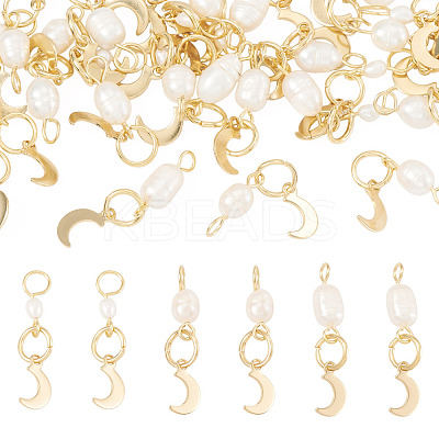 30Pcs 3 Styles Natural Cultured Freshwater Pearl & 201 Stainless Steel Moon Pendants PALLOY-TAC0317-1