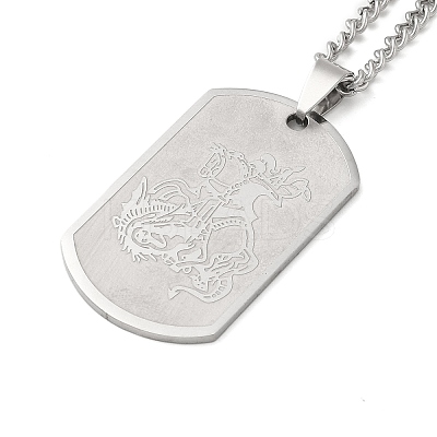 201 Stainless Steel Curb Chain Rectangle with Dragon Pendant Necklaces for Women LS-NJEW-M008-03P-1