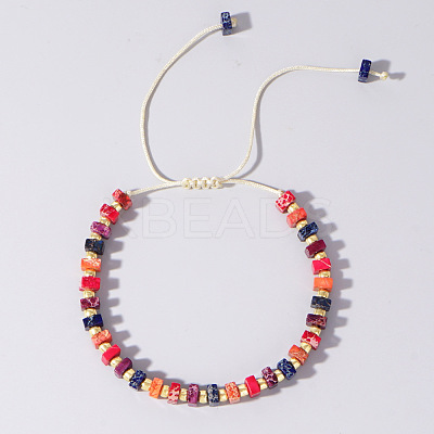 Adjustable Retro Boho Vintage Square Dyed Natural Imperial Jasper Braided Bead Bracelets for Women Men RP7679-3-1