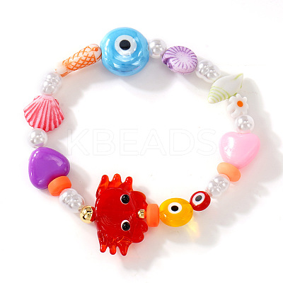 Resin & Porcelain & Glass & Brass Beads Stretch Bracelets for Women NI2487-3-1