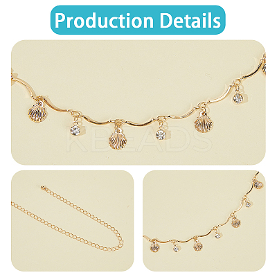 Ocean Iron Glass Rhinestone Shell Shape Tassel Waist Belly Body Chains for Women AJEW-WH20019-86-1
