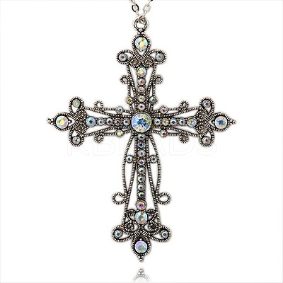 Tibetan Style Alloy Rhinestone Gothic Cross Big Pendants LS-RB-J144-28AS-1