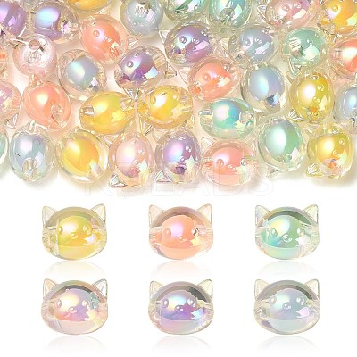 60Pcs 6 Colors UV Plating Rainbow Iridescent Acrylic Beads OACR-CJ0001-36-1