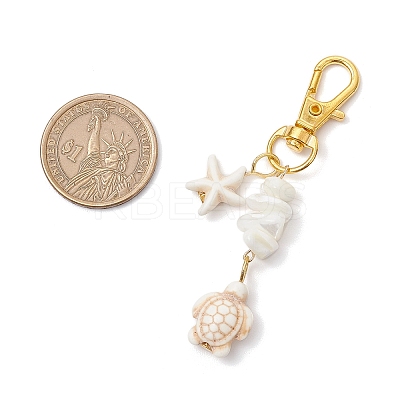 7Pcs Starfish & Sea Turtle Synthetic Turquoise & Natural White Mother of Pearl Shell Chip Pendant Decorations HJEW-JM03168-1