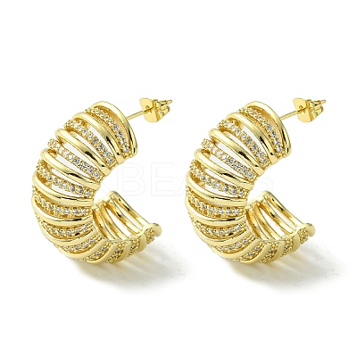 Brass with Cubic Zirconia Half Round Stud Earrings EJEW-K267-03G-1