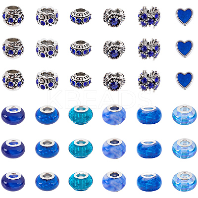 60Pcs 12 Styles Alloy Rhinestone/Enamel European Beads & Resin European Beads Kits DIY-PA0001-06A-1