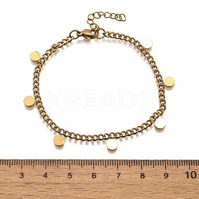 304 Stainless Steel Flat Round Charm Bracelets BJEW-R021-04G-1