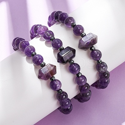 Natural Amethyst Beaded Stretch Bracelet for Women BJEW-A145-01F-1