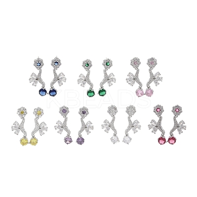 Brass Pave Cubic Zirconia Flower Stud Earrings for Women EJEW-I304-23P-1