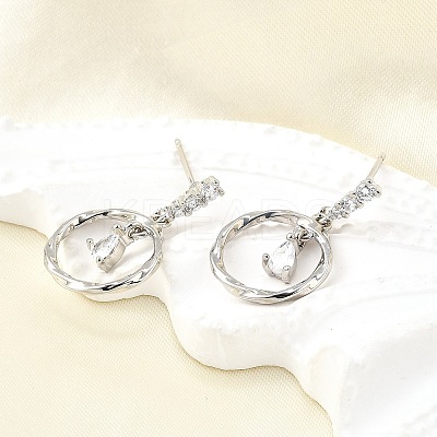 Brass Micro Pave Clear Cubic Zirconia Dangle Stud Earrings EJEW-M103-05P-1