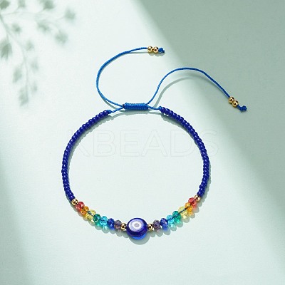Lampwork Evil Eye & Glass Beaded Bracelet BJEW-JB08367-01-1