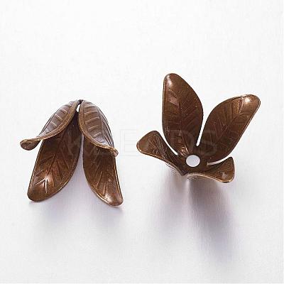 Antique Bronze 4-Petal Brass Flower Bead Caps X-KK-M010-02AB-NR-1