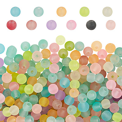 5 Bags Transparent Frosted Glass Beads GLAA-HY0001-36B-1