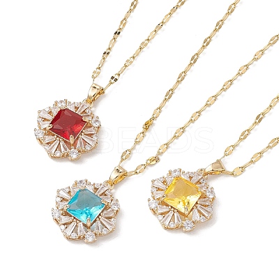 Brass Micro Pave Cubic Zirconia Pendant Necklaces NJEW-C039-07KCG-1
