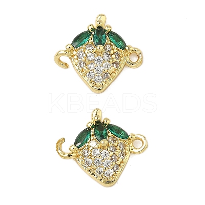 Brass Pave Green & Clear Cubic Zirconia Fruit Connector Charms KK-Z109-01G-03-1