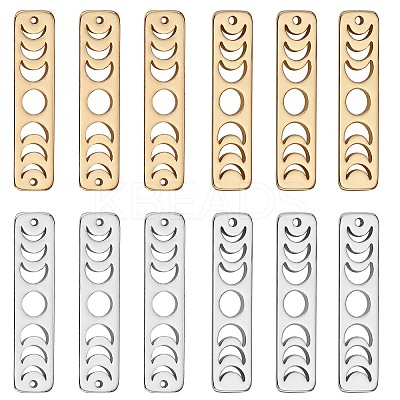 12Pcs 4 Style Brass Moon Phase Bar Links & Charms KK-SZ0005-45-1