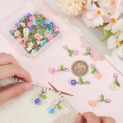 50Pcs Flower Handmade Polymer Clay Pendant Decorations HJEW-SC0001-66-1