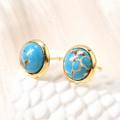 Brass Half Round Stud Earrings EJEW-Z124-01G-1