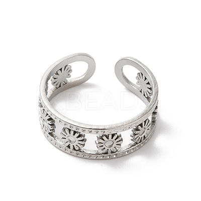 Non-Tarnish 304 Stainless Steel Flower Open Cuff Ring Finding STAS-K253-03P-1