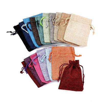 Polyester Imitation Burlap Packing Pouches Drawstring Bags X-ABAG-R005-9x12-M-1