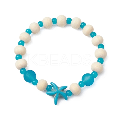 Synthetic Turquoise & Wood & Glass Beaded Stretch Bracelets for Boys Girls BJEW-JB11125-02-1