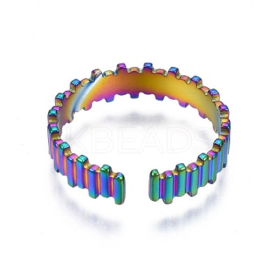 304 Stainless Steel Stripe Textured Cuff Ring RJEW-N038-068-1