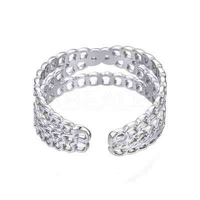 Non-Tarnish 304 Stainless Steel Criss Cross Open Cuff Ring RJEW-T023-43P-1