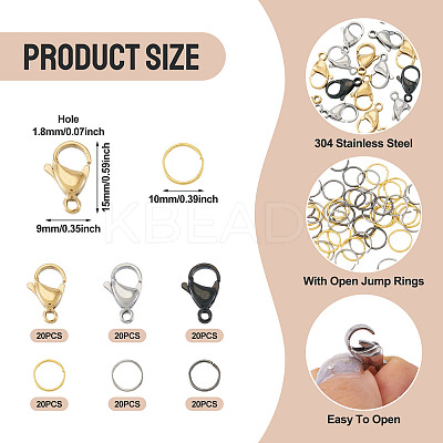 60Pcs 304 Stainless Steel Lobster Claw Clasps STAS-TA0001-46C-1