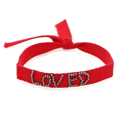 Word Loved Beaded Cord Bracelet BJEW-A121-53B-1