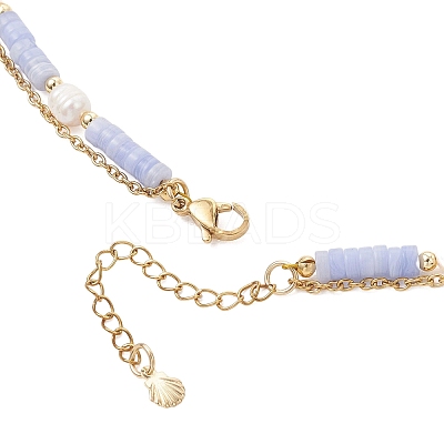 Synthetic Blue Lace Agate Heishi Beads and Rice Natural Pearl Beaded Double Layer 304 Stainless Steel Starfish Pendant Necklaces NJEW-JN05847-01-1