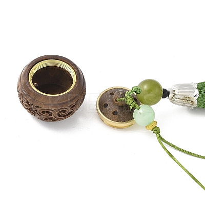 Green Sandalwood Lotus Incense Balls Pendant Decorations HJEW-D300-01B-02PG-1