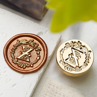 Golden Tone Wax Seal Brass Stamp Head DIY-B079-01G-Z-1