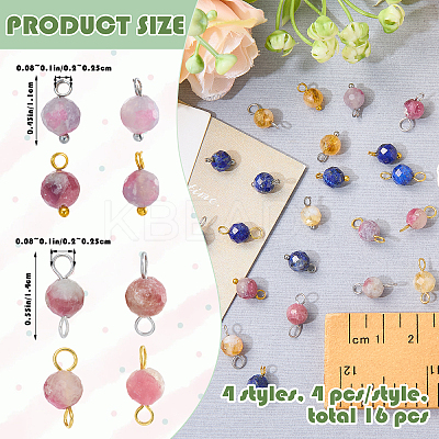 16Pcs 4 Styles October Birthstone Natural Plum Blossom Tourmaline Pendant and Connector Charms PALLOY-SW00115-1