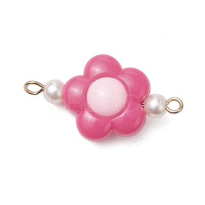 Two Tone Opaque Acrylic & Glass Pearl Flower Connector Charms PALLOY-JF03484-01-1