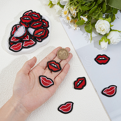 40Pcs 2 Styles Lip Polyester Computerized Embroidery Cloth Iron on/Sew on Patches DIY-GF0012-58-1