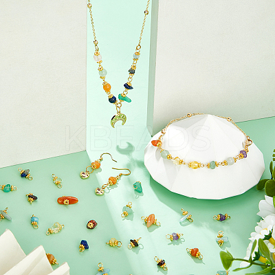 84Pcs 7 Colors Natural Gemstone Connector Charms PALLOY-FH00125-1